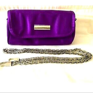 For MARIA S 💜 MAKEUP BAG CROSS BODY PURPLE SATIN PURSE CLUTCH DETACHABLE  NEW
